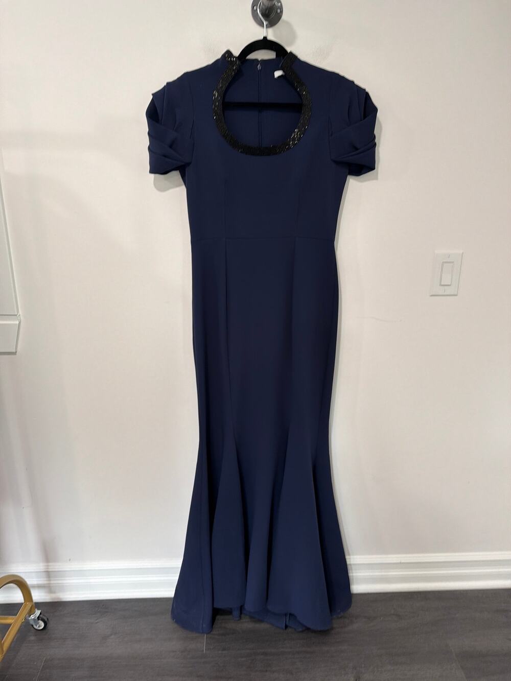 Safiyaa Dress Long Beaded Collar Navy Blue Black Size 10